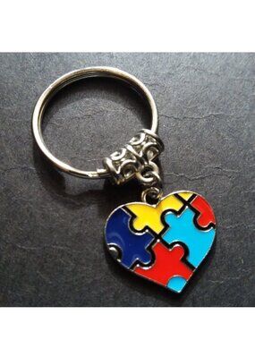Autism Keychain Bag Charm Heart Puzzle Awareness Purse Autistic Special Love NEW